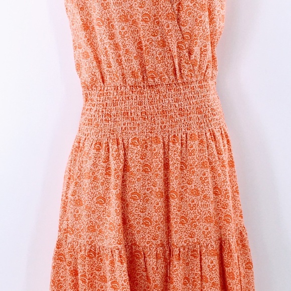 Parker Women Dress Orange Floral Print Cotton Peasant Tiered Sleeveless Midi - Picture 5 of 14